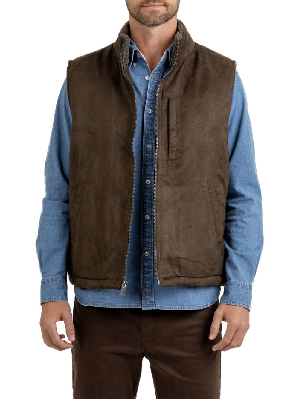 RAINFOREST Nubuck Sherpa Lined Micro Suede Vest Timber Brown M - Picture 11 of 11